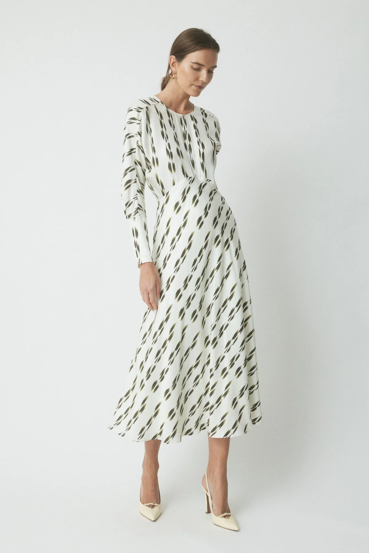 Shiloh Silk Dress - Khaki/Cream - Image 3