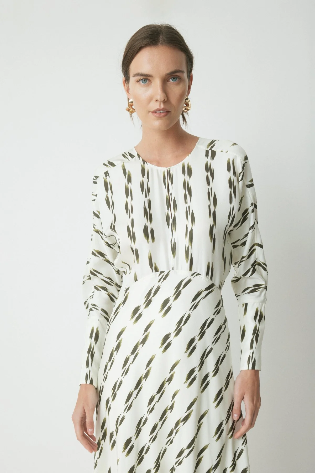 Shiloh Silk Dress - Khaki/Cream - Image 5