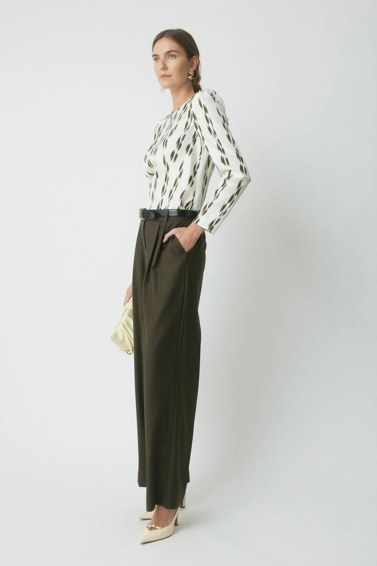 Shiloh Silk Top - Khaki/Cream - Image 3