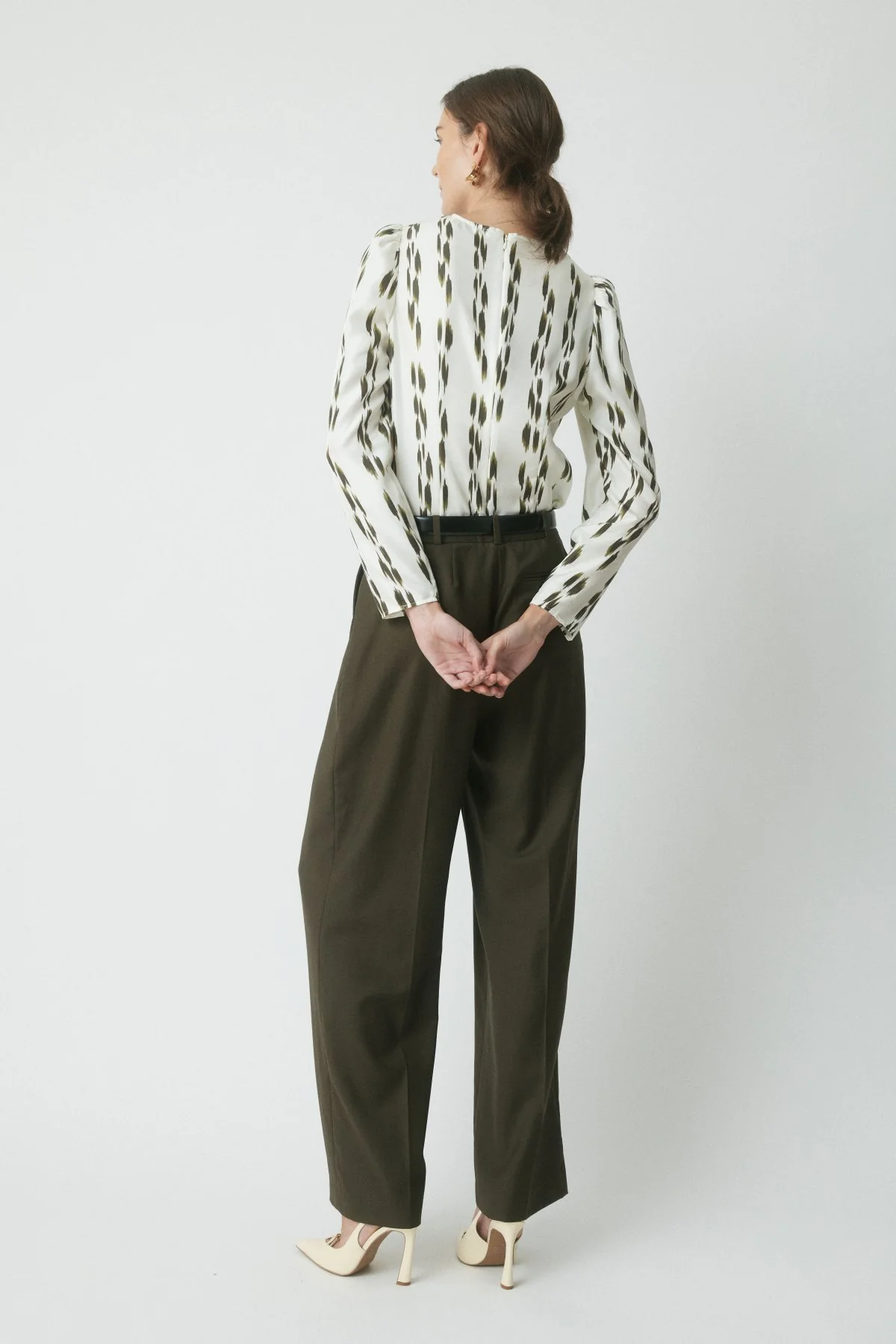 Shiloh Silk Top - Khaki/Cream - Image 4