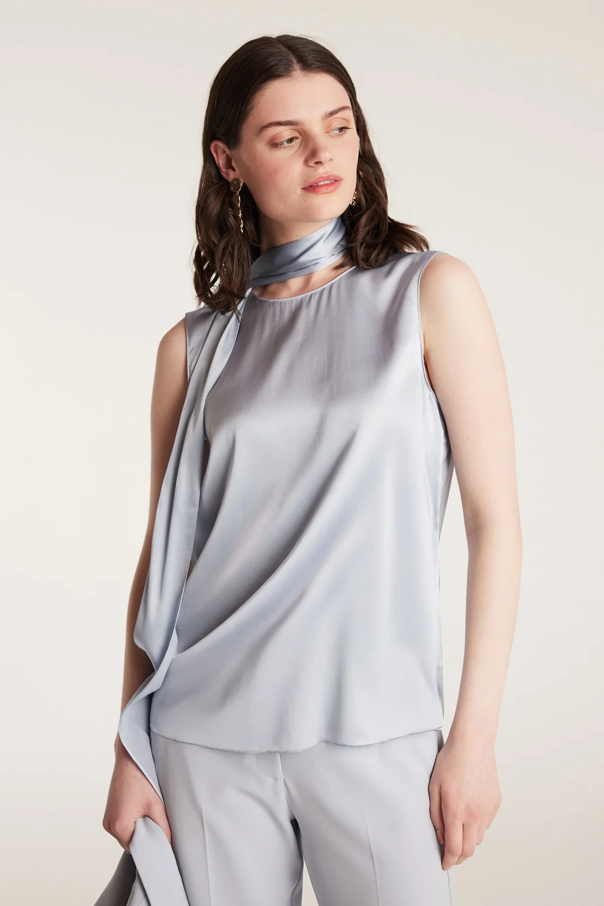 Silk Tie Top - Pale Blue - Image 2