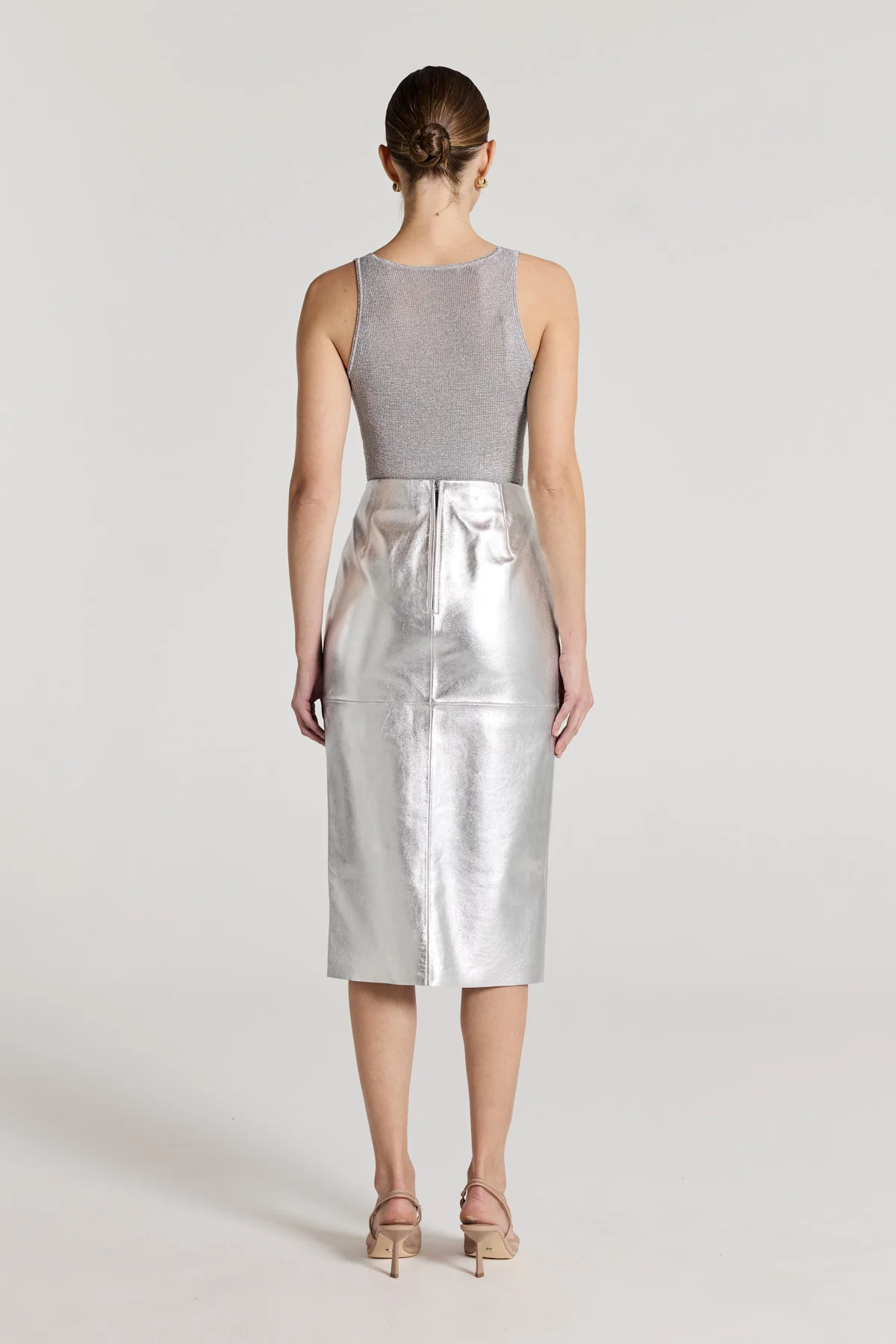 Silver Leather Skirt - Silver - Image 5