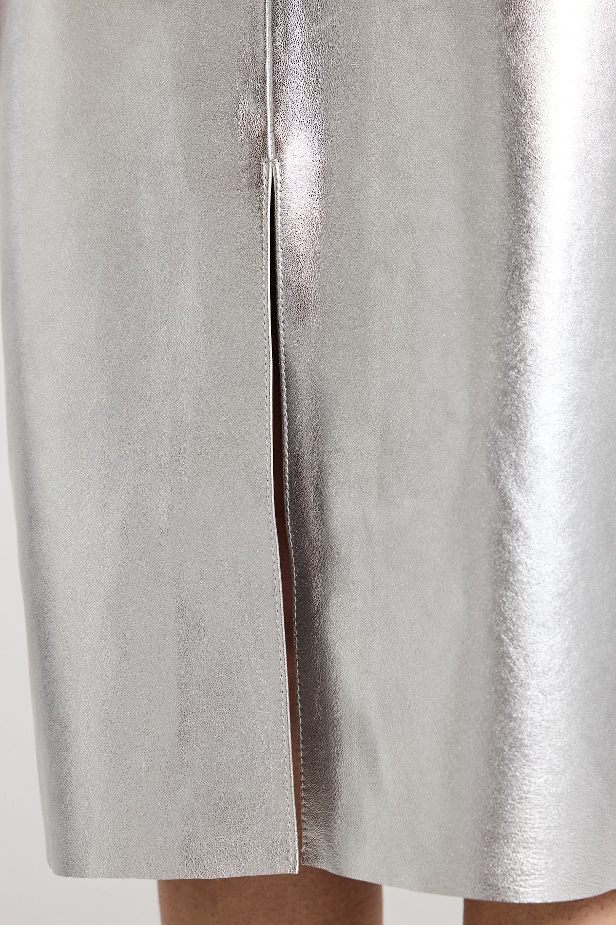Silver Leather Skirt - Silver - Image 6