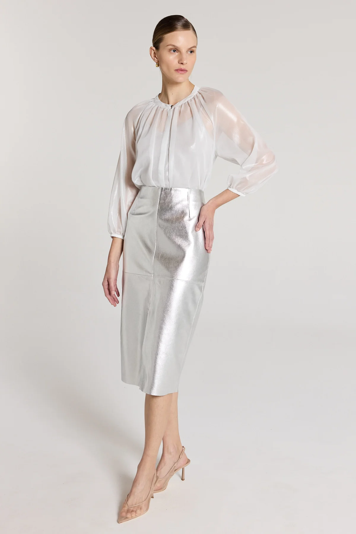 Silver Leather Skirt - Silver - Image 7