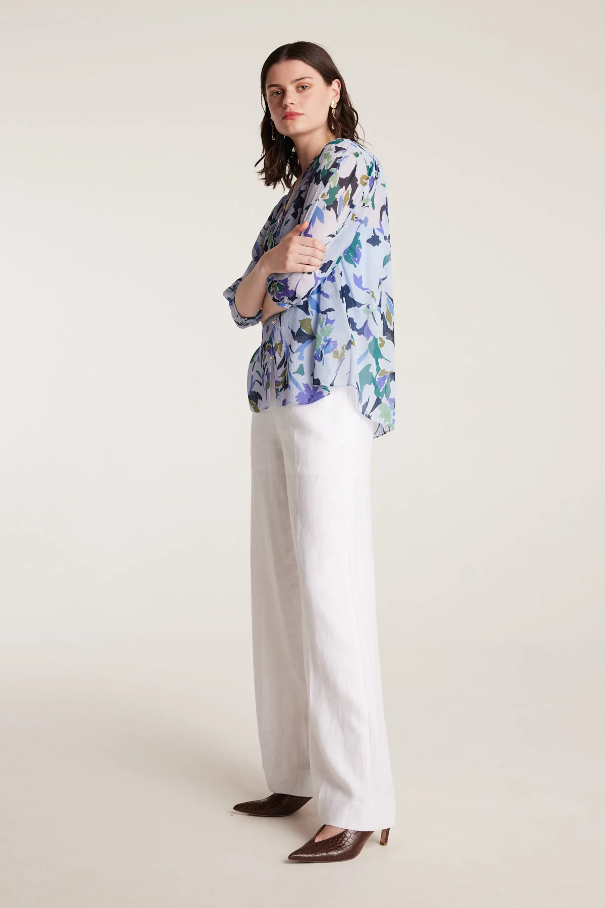 Sonya Silk Shirt - Blue Print - Image 3