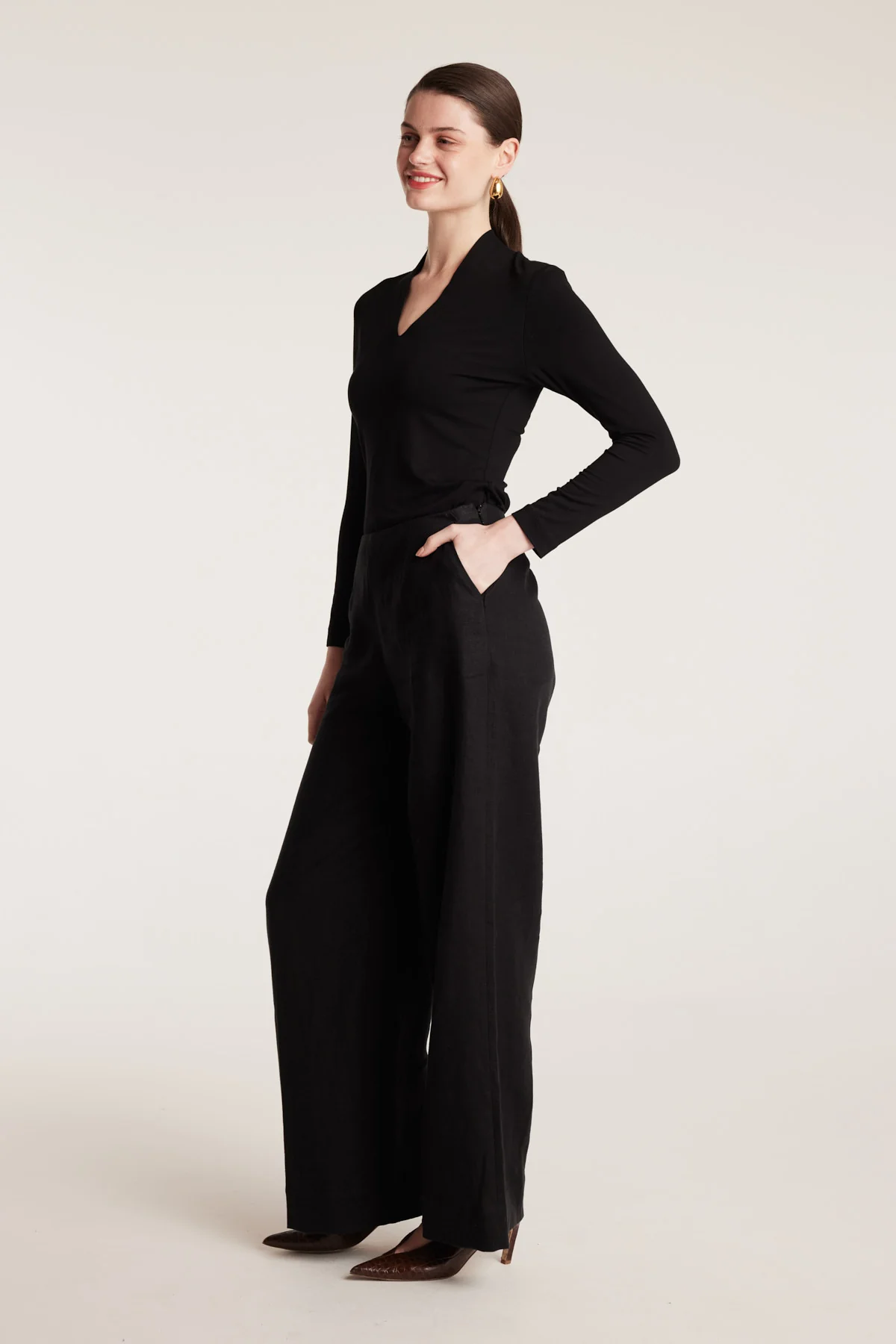 Tailored Linen Pant - Black - Image 3