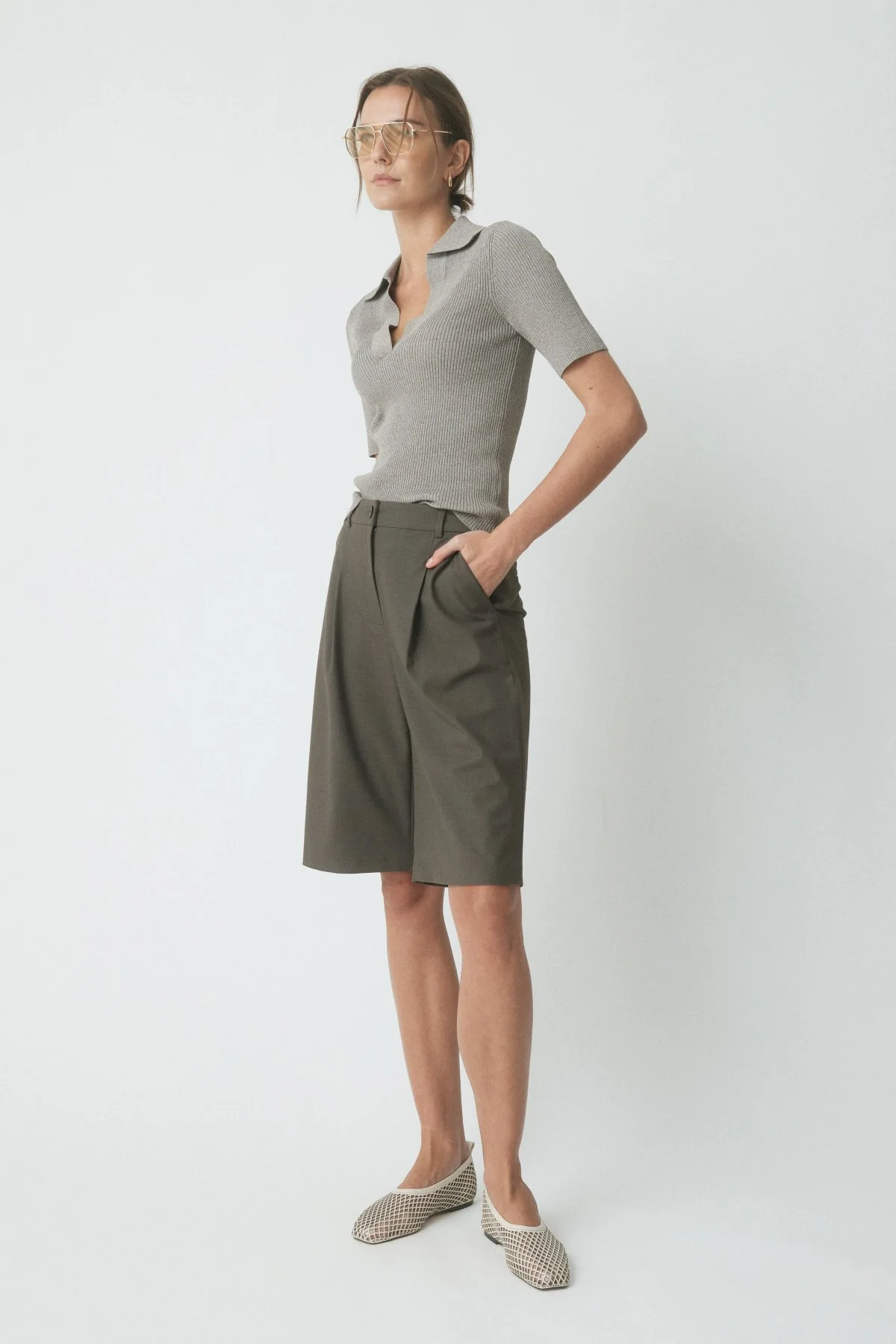 Taylor Crepe Knit Top - Brown Melange - Image 3