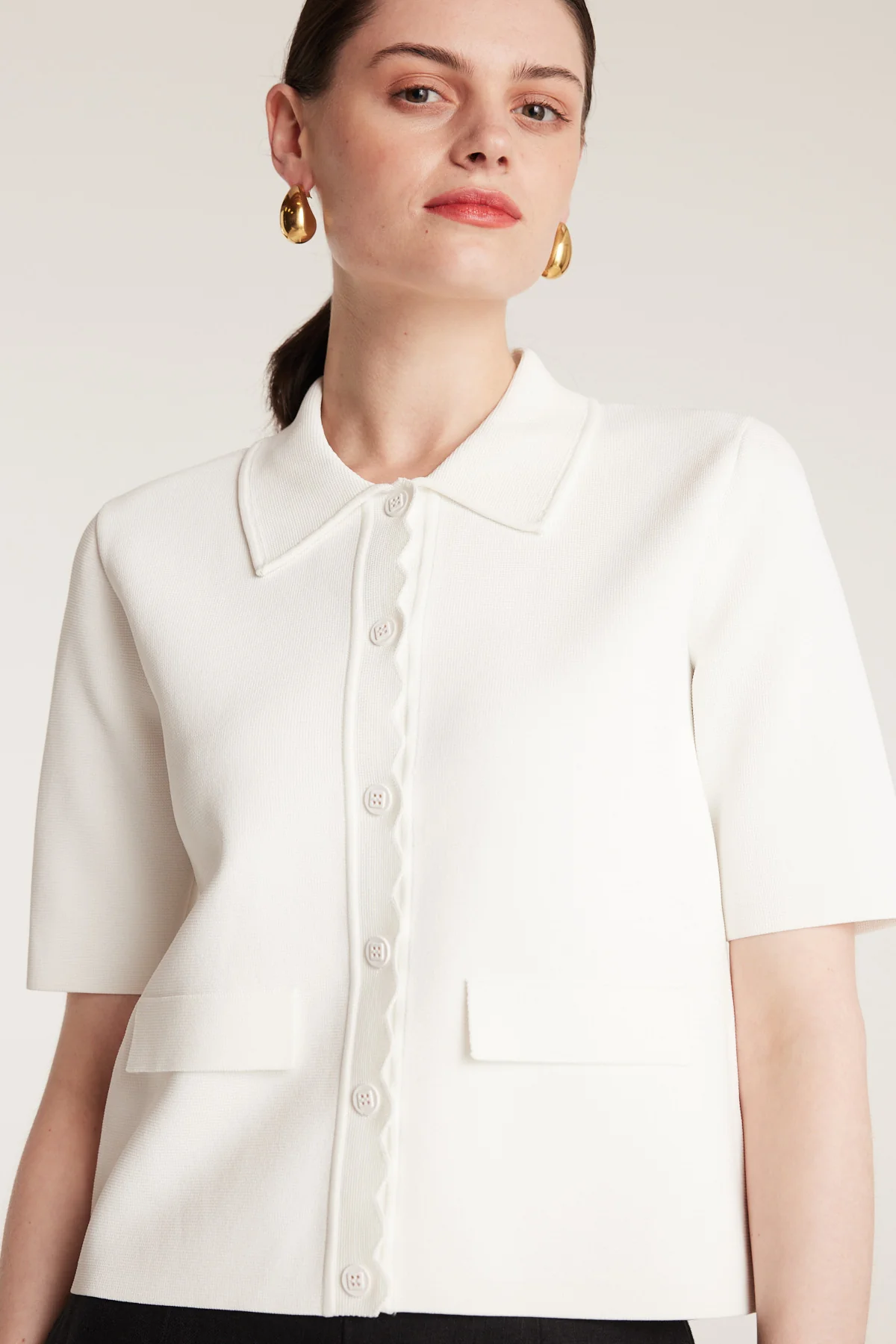 Crepe Scallop Jacket - White - Image 5