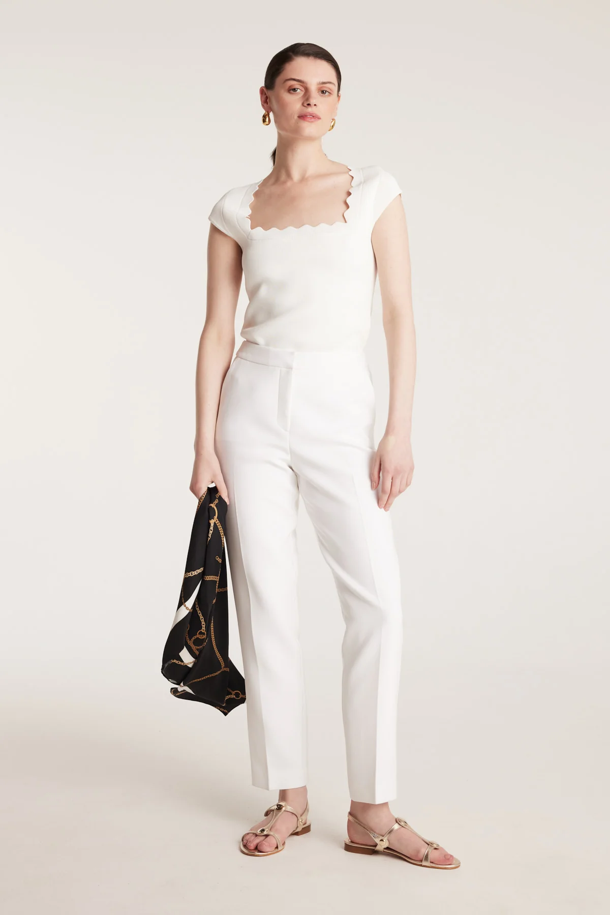 Crepe Scallop Top - White - Image 7