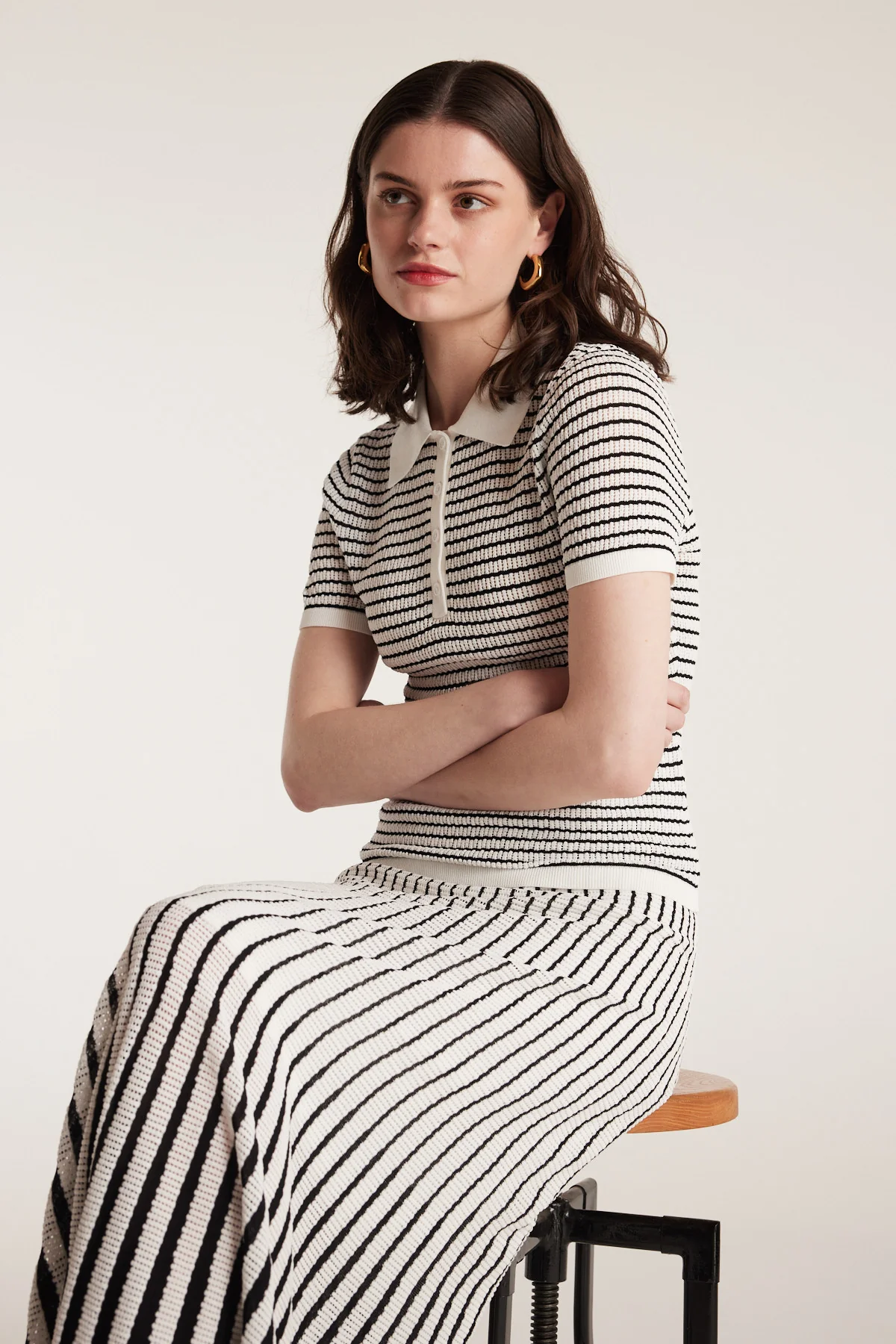 Pointelle Knit Top - White/Black - Image 5
